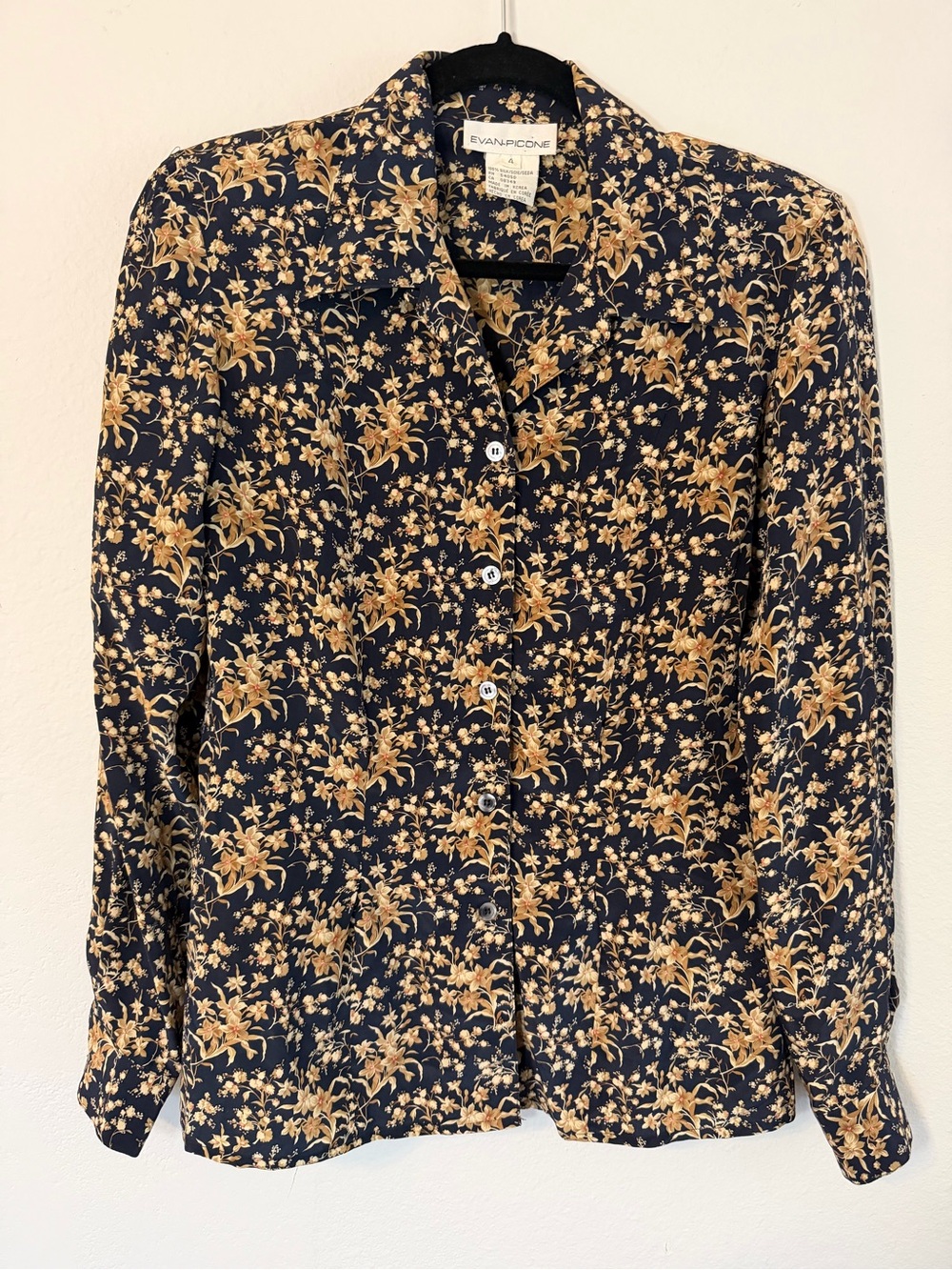 Vintage Evan-Picone 100% Silk Floral Button Up Blouse Size 4